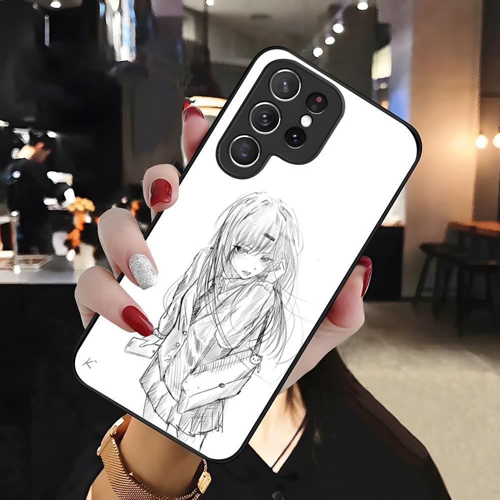 Sketch Anime Girl Phone Case For Samsung S26 S25 Edge Ultra 24 23 22 21 Ultra Plus Fe A55 56 15 4G 5G Glass Cover
