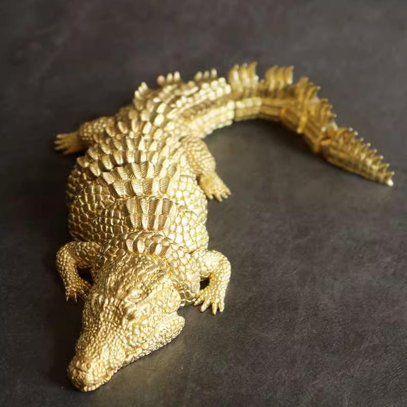 Metal Handicraft Artificial Animal Sculpture Brass Crocodile Golden Crocodile Articular Mobility Home Decoration Accessories