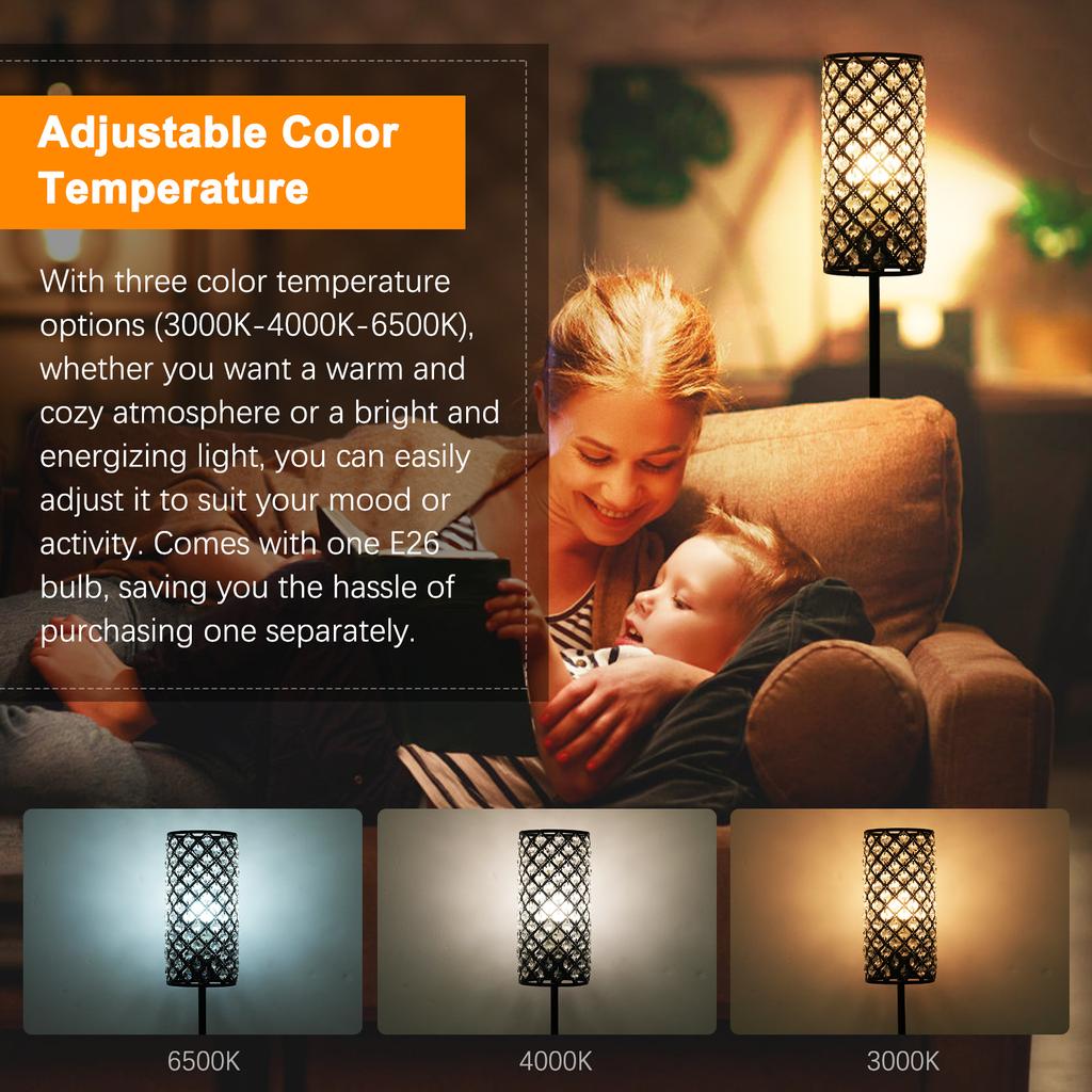 Modern Minimalist Floor Lamp Crystal Lampshade Standing Lamp 3 Color Temperatures Tall Lamp with