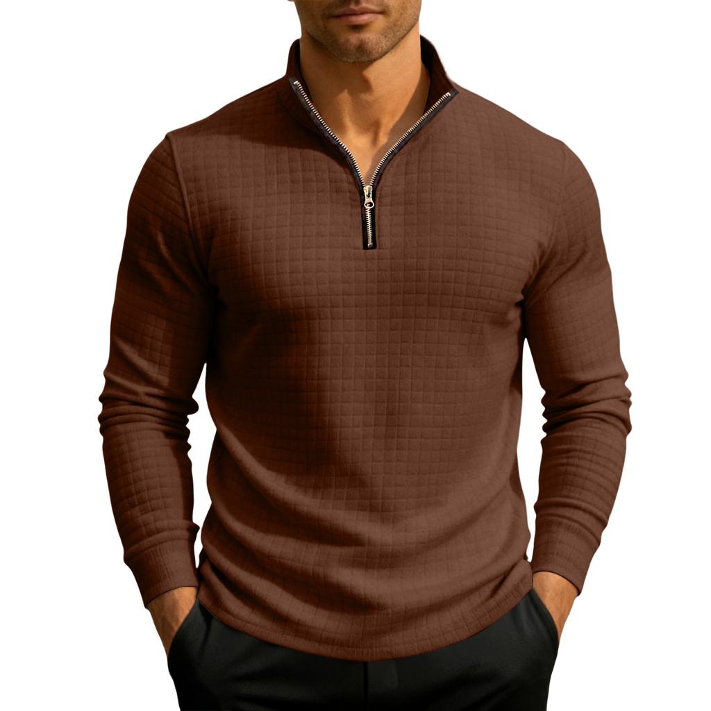 Men's Knit Quarter-Zip Stand Collar Pullover