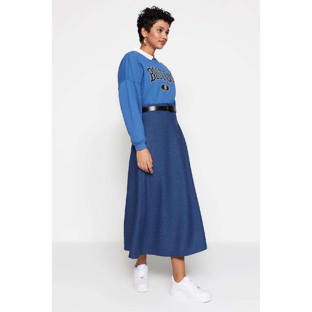 Indigofarbener, gewebter Rock mit Taillengürtel Tctaw23ee00014