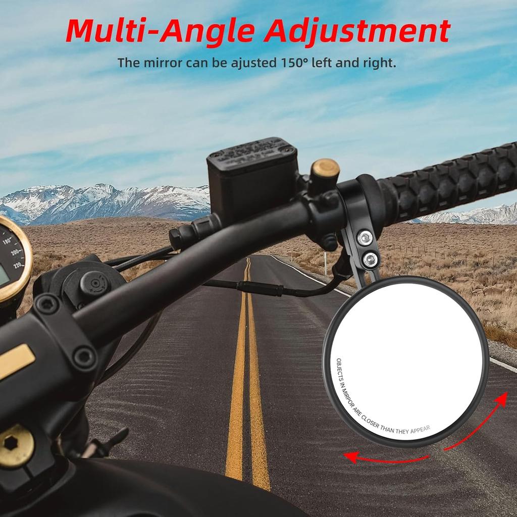 Motorcycle Mirrors for Handlebars, CNC Round Motorcycle Bar end Mirrors for 22 and 25.4mm Handlebar Compatible with Most Motorcycles, E-bike,