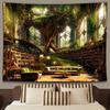 Ine Ive Fantasy Bibliothek Wandteppich, Baum Bücherregal Wanddekoration, 80x60 Zoll