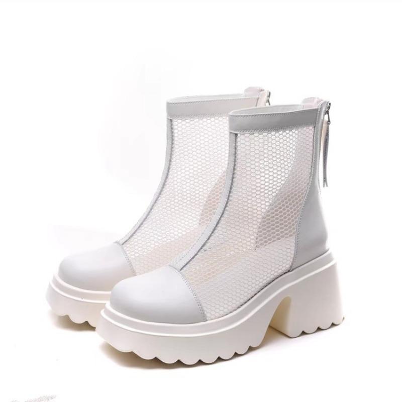 Shoes for Women 2024 High Quality Zip Women's Boots Fashion Mesh Solid Modem Boots New Round Toe Thick Bottom Sandals Boots