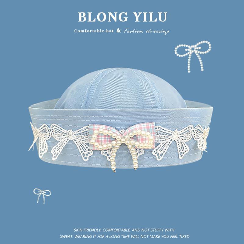 Sailor Hat With Bow Mesh Breathable Cotton For Summer And Spring Wear