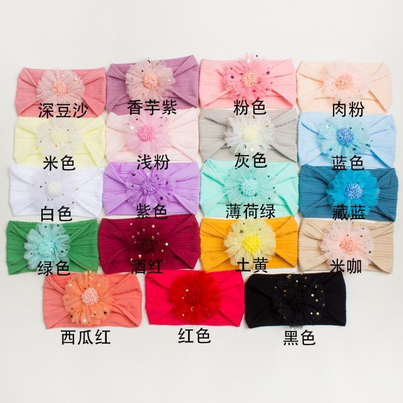 Summer New Girls' Hair Accessories, Baby Candy Color Flower Seamless Wide Headscarf, Baby Nylon Headband