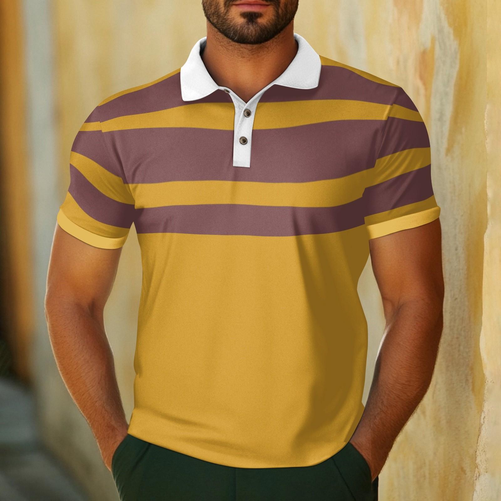 

Мужская повседневная дышащая рубашка с коротким рукавом в полоску и клетчатым принтом M