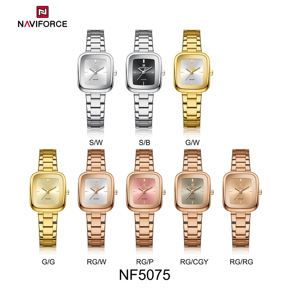 NAVIFORCE Original Simple Women Quartz Watch Square Case Stainless Steel Strap 3ATM Waterproof Lightweight Casual Fashion Women Watch NF5075