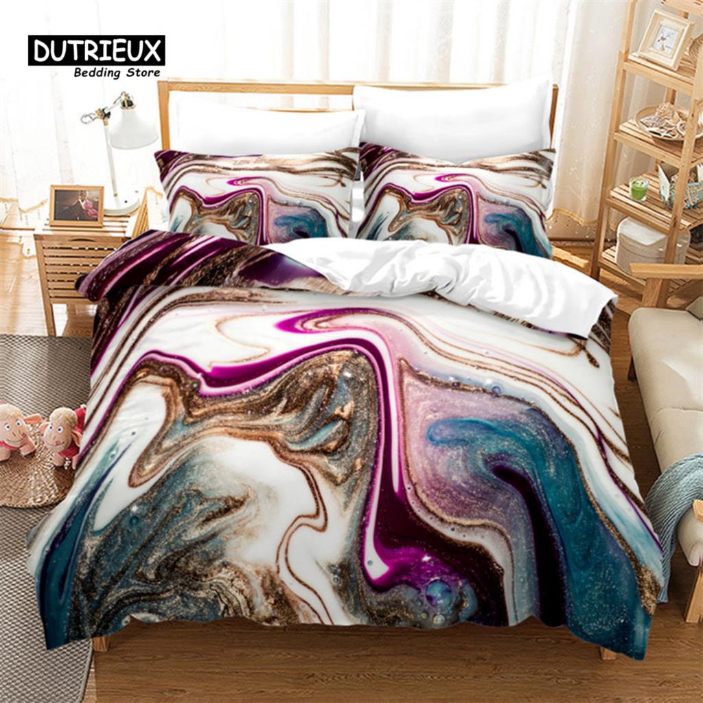 Vibrant Durable King Twin Full Queen Quilt Marble Geometric Abstract Art For Adults Kids Girls Bedroom Decor