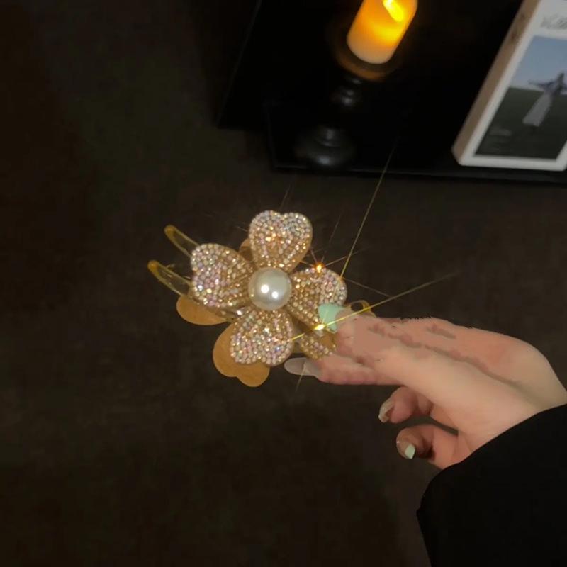 Diamond Flower Hair Claw Clip - Elegant Updo Accessory for Women