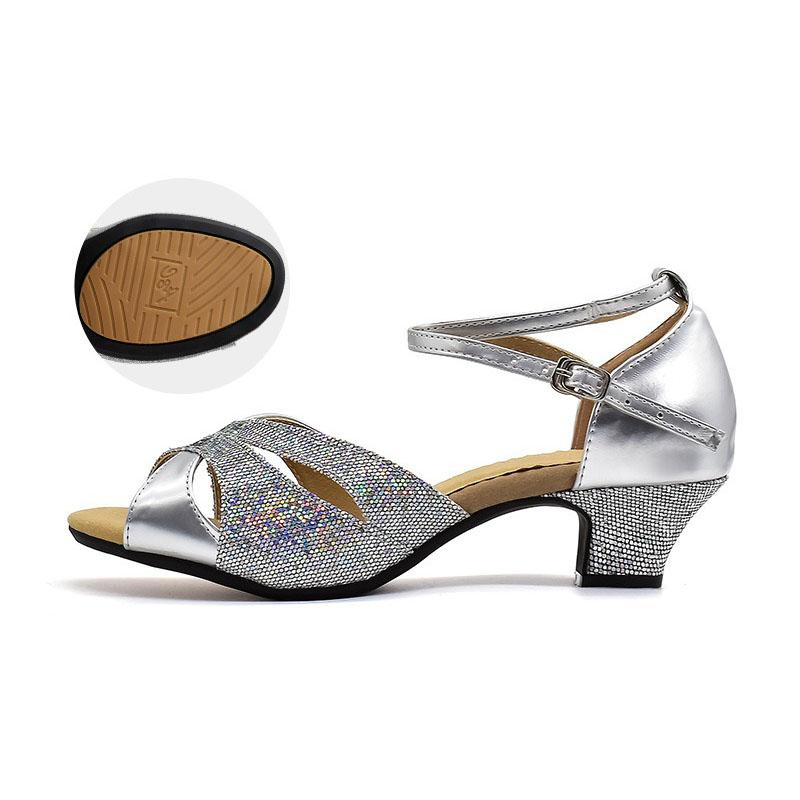 Summer Women's High Heels Sexy Openwork Open Toe Stiletto Sandals Mid-heel Ankle Buckle Strap Sandals Latin Style Dancing Shoes