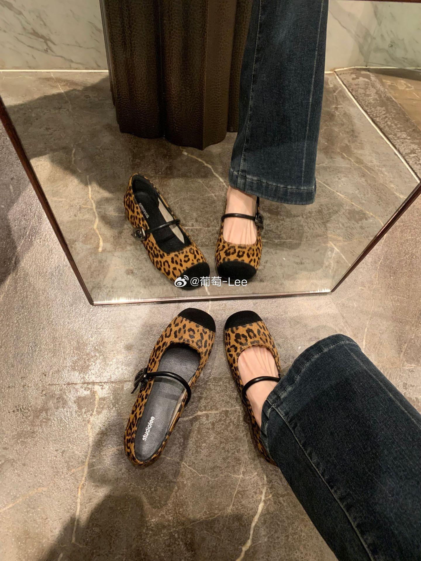 

Spot second hair! Grape mother same shoe temperament round head with leopard print inner height increase Mary Jane single shoes women s spring 40 цветной печати леопарда