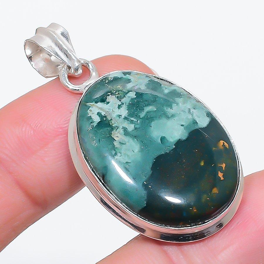Natural Bloodstone Gemstone 925 Sterling Silver Jewelry Pendant 1.81" t5J50