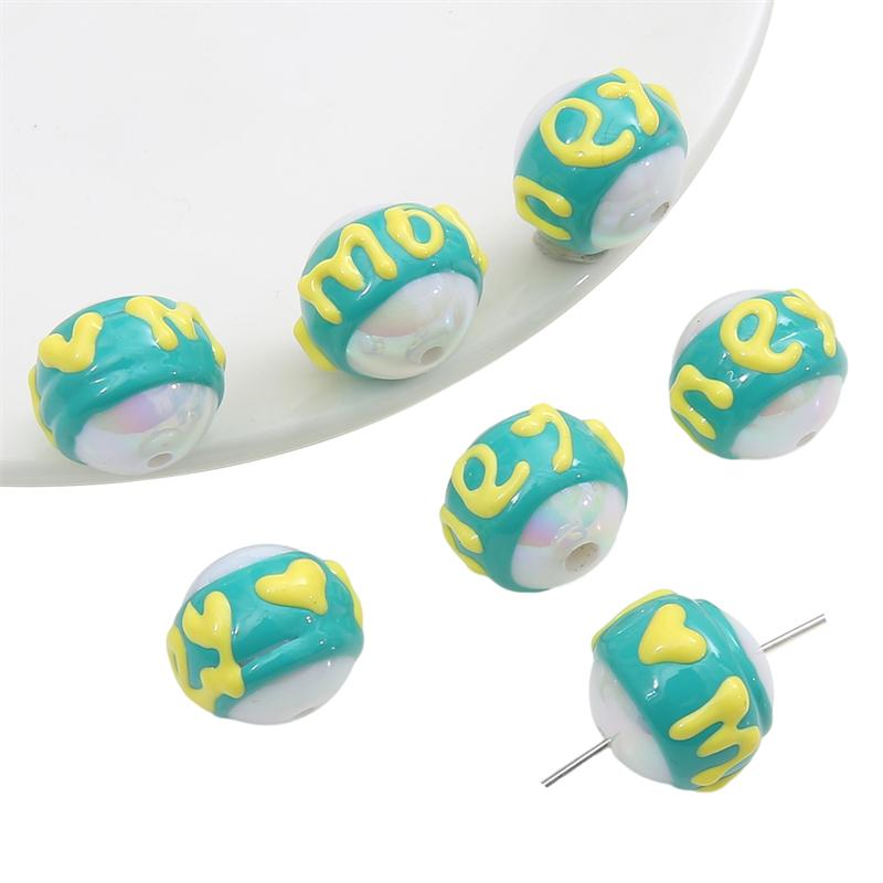 Hand-drawn Acrylic Beads Cute 16mm Spacer Charms for Keychain Jewelry DIY