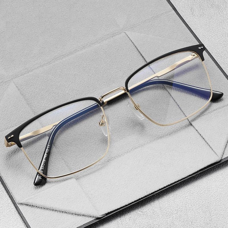 New TR90 Metal Half Frame Anti Blue Light Reading Glasses Fashion Square Semi Rimless Eyewear for Men Computer Goggles