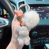 New Fashion Full Diamond Sitting Bear Key Chain Creative Mink Hair Car Key Chain Cute Bag Pendant Gift.