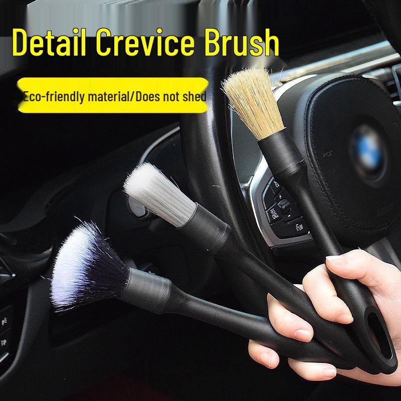 Car Detailing Brush Set with Replaceable Boar Bristle for Interior & Dashboard Cleaning