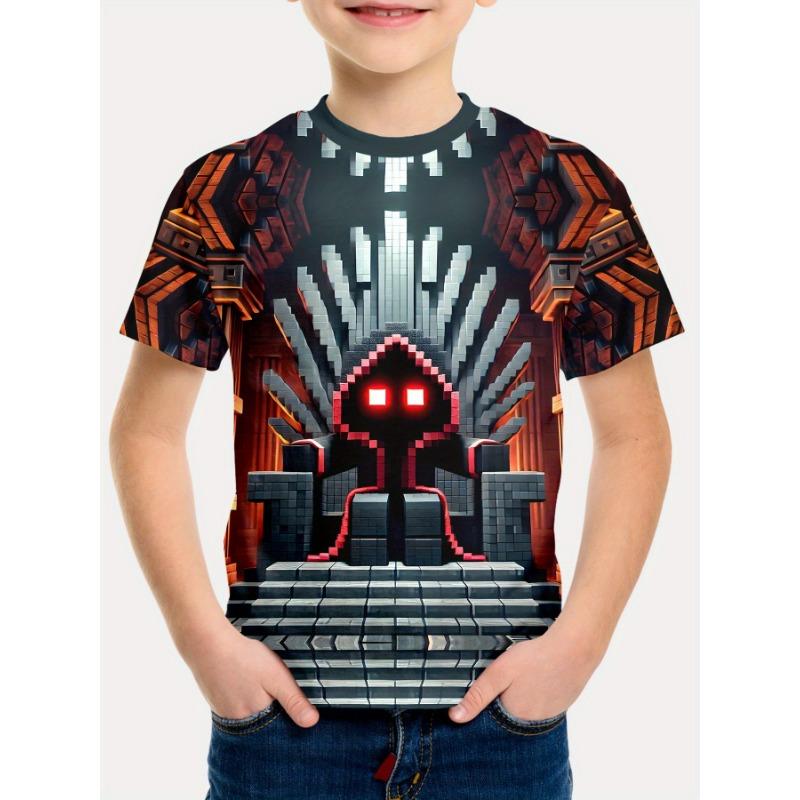 Summer Round Neck 3D Cartoon Pattern Printed T-shirts Fashionable Casual Short Sleeved Children's Boy T-shirts