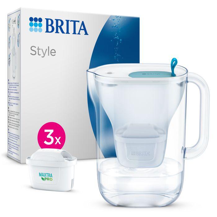 BRITA Carafe Filtrante Style Cool 2.4L Bleu Incl. 3 Cartouches MAXTRA PRO Pure Performance - Design Durable & LED Intelligente