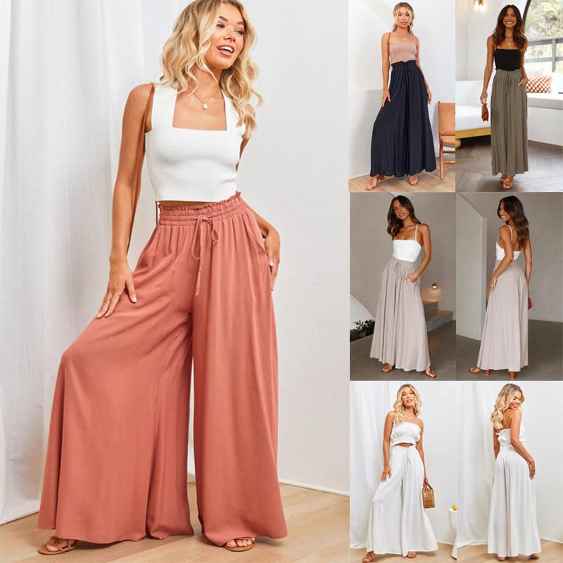 Euro-American Summer Wide-Leg High-Waisted Women's Culottes with Elastic Waistband
