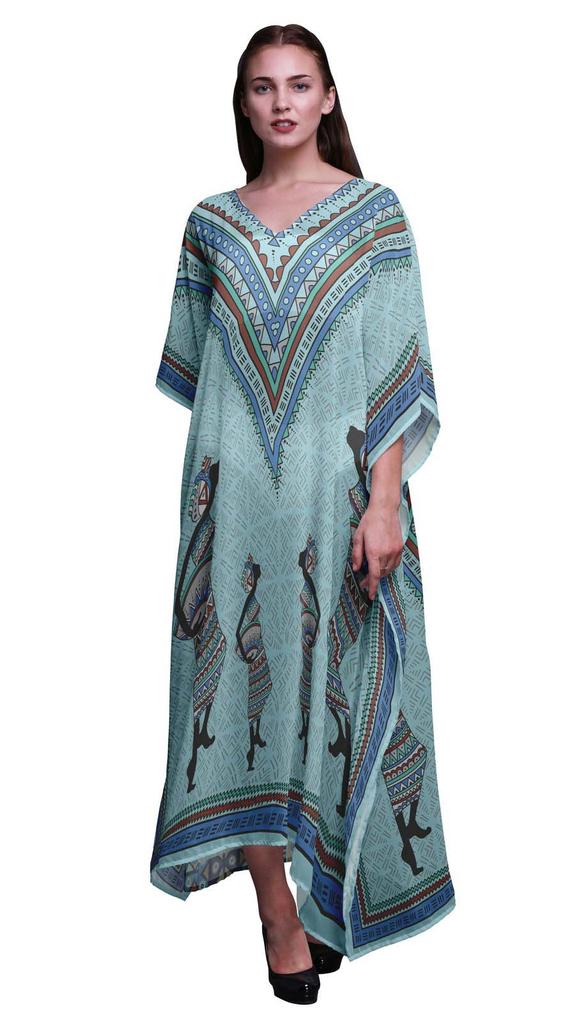 Phagun Tribal African Long Caftan Maxi Dress Beach Swimwear Cover Up Womens