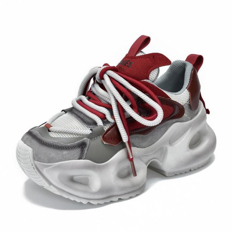 

Fashion 6CM Pigskin Air Mesh Leather High Brand Platform Wedge Spring Summer Loafer Vulcanize Women Chunky Sneaker Breathable Shoes 40 серый