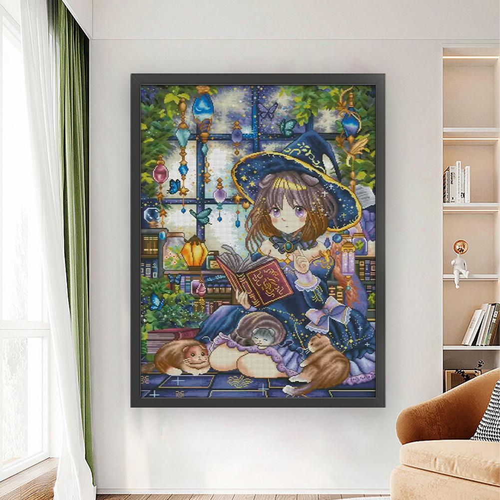Kit de Point de Croix Artistique 14CT Broderie Complète Fil de Coton Égyptien Sorcière 60x80cm