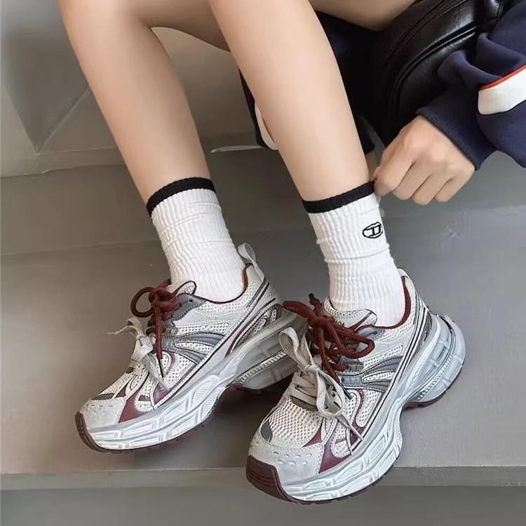 European station dad shoes women's autumn mesh shoes 2025 new platform casual sports shoes contrasting color super fire running shoes