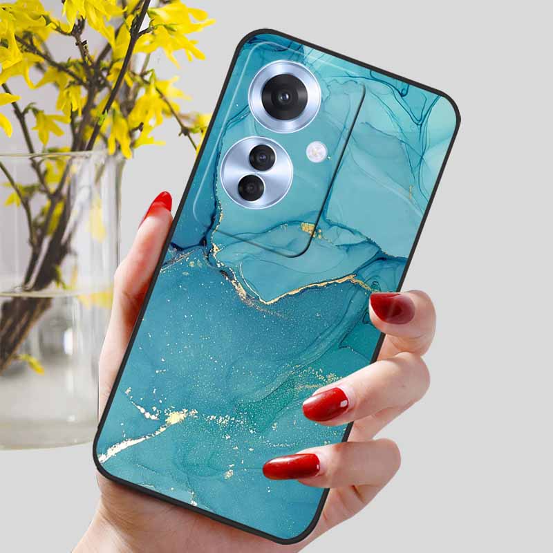 Phone Cover for OPPO Reno11 F 5G Case Black Silicone TPU Fashion Marble Print Shells for Oppo Reno 11F Protective Capa Soft Bags