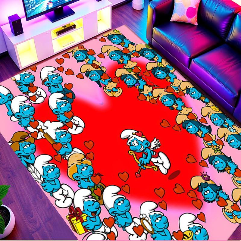 Blue Smurfs Print Rug, Washable Floor Carpet, For Entryway Dorm Laundry Room Office Study, Home Decor Birthday Christmas Gift