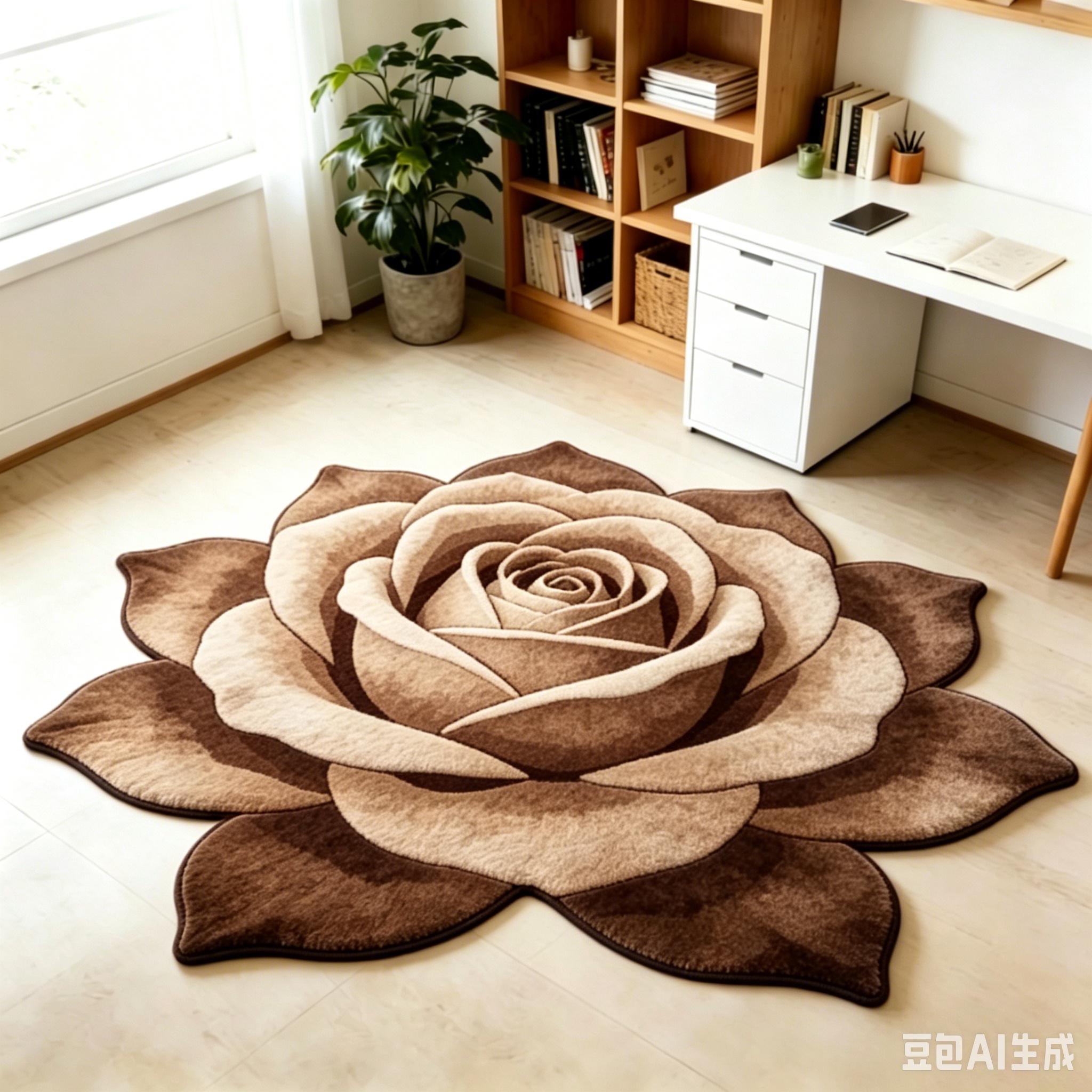 Tapis style français pour salon Tapis moelleux doux de chevet Forme fleur Décor de chambre Tapis rose Tapis épais en peluche pour sol de salon 100x100CM