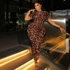 European and American Women's Clothing Leopard Print Waist Commuting Small Foot Jumpsuit Short Sleeve Sexy Street Tide Jumpsuit