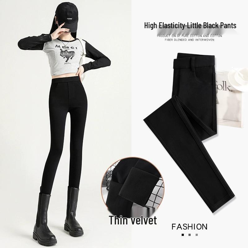 Plus Velvet High Waist Slimming Black Leggings - Women's 2025 Versatile Pencil Pants