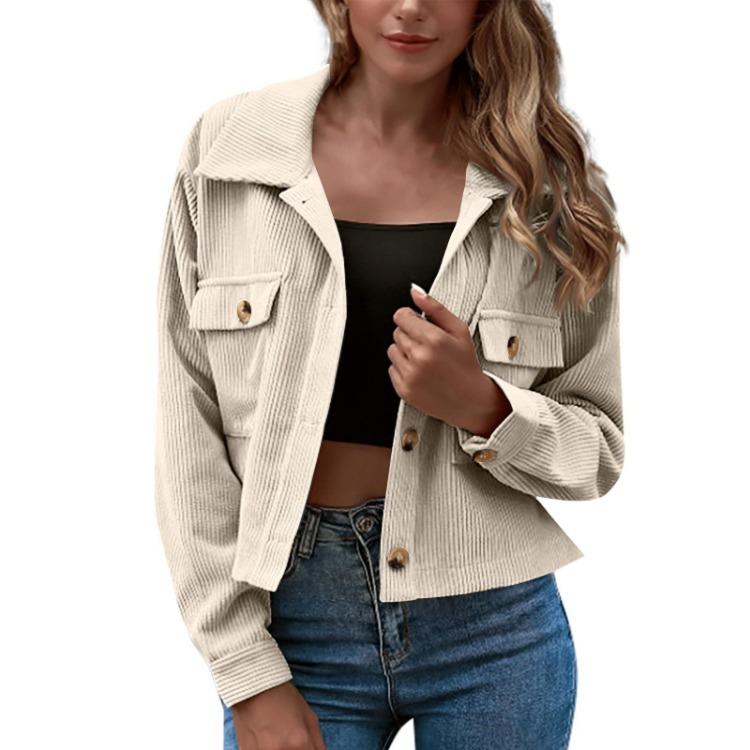 Vintage Solid Color Corduroy Shirt Loose Lapel Women Fashion S бежевый