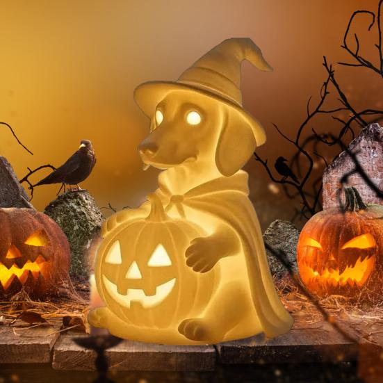 Halloween Ghost Dog Night Lamp Glowing Translucent Puppy Statue Figurine Holiday Party Home Office Bedroom Decorative Lamp Dog Lovers Gift