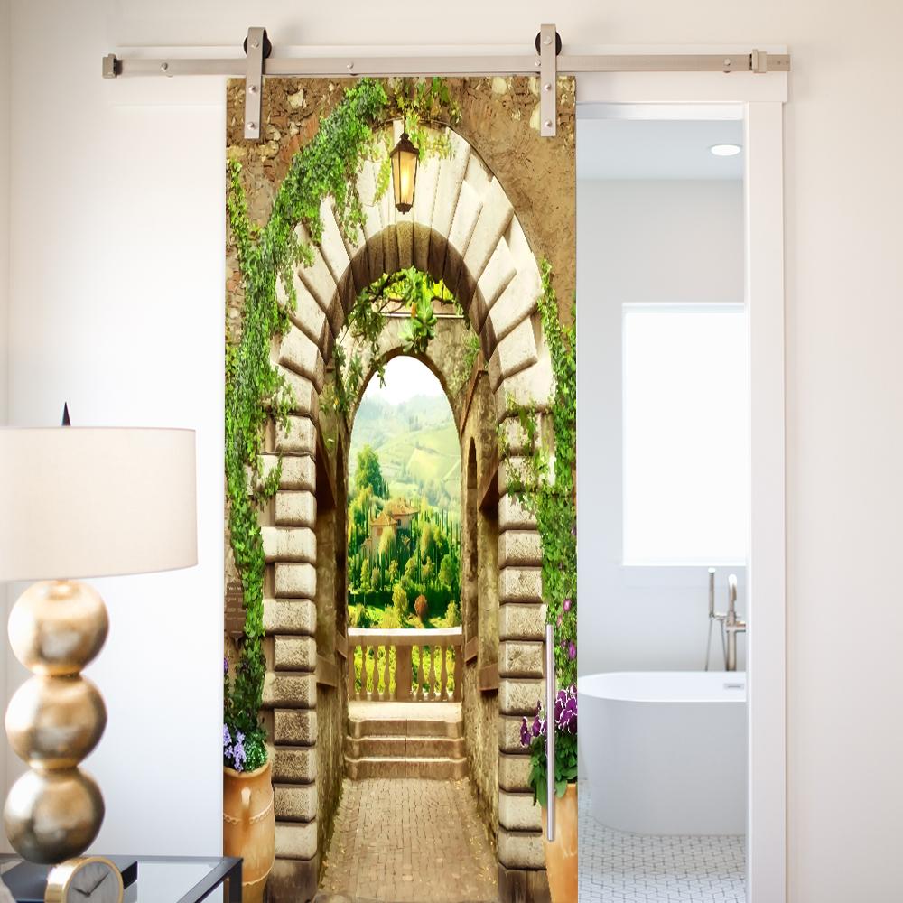 Nature Scenery Door Decal 3D Removable Vinyl Sticker, Adhesive Forest Pathway Wallpaper for Bedroom Entryway