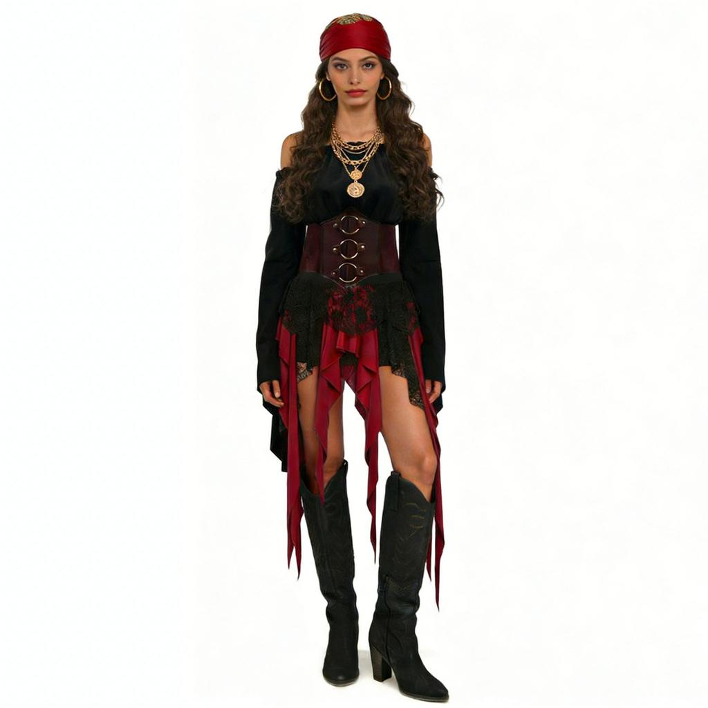 Piratenkostüm Damen Outfits Renaissance Korsett Steampunk Rock Oberteil Piratenzubehör Vollständiges Halloween Kostüm