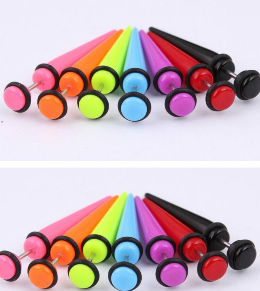 Long Cone Acrylic Perforation Stud Earring Fake Ear Expender Plugs Piercing