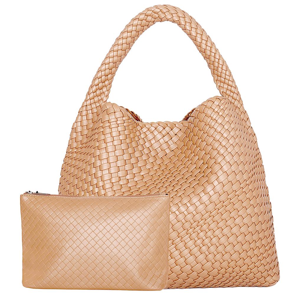 Borsa Tote Intrecciata da Donna Borsa a Mano Intrecciata Grande Borsa a Spalla in Pelle Morbida Borsa Shopper da Lavoro Borsa Tote Estiva da Spiaggia e Viaggio con Portamonete