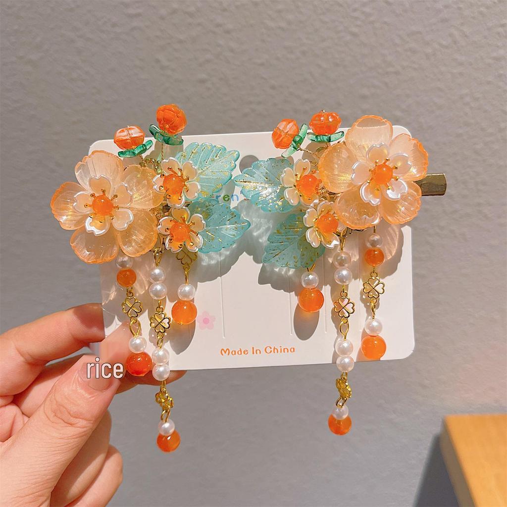Chinese Style Tassel Hair Accessories for Girls - Hanfu Flower Pendant Headdress & Hair Clips