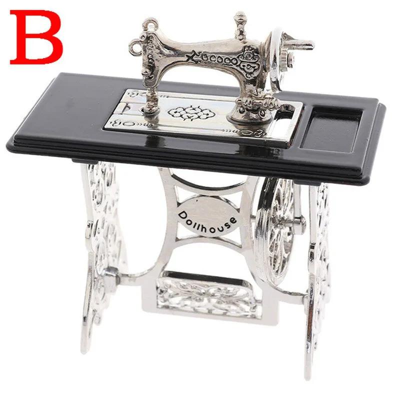 Dollhouse Decor Miniature Furniture Wooden Sewing Machine with Thread Scissors Accessories for Dolls House Kids Toys for Girls
