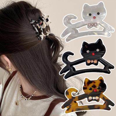 New Cute Acetate Cat Hair Claws Vintage Rhinestone Shark Clip Hairpins Hair Clip Clamps Fashion Headwear Girls Hair Accessories