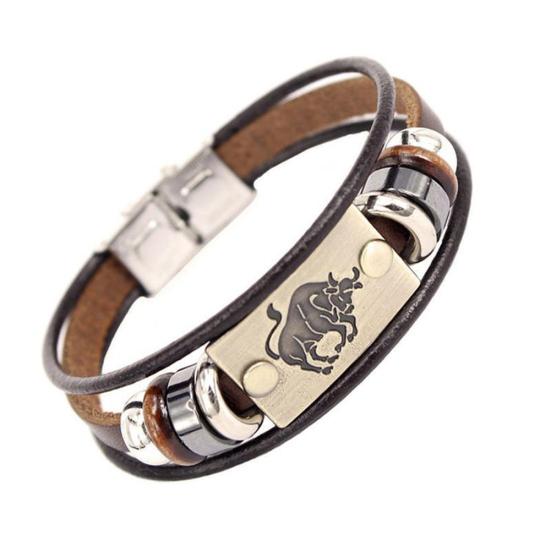 Retro Unisex 12 Constellations Multi Layer Braided Faux Taurus