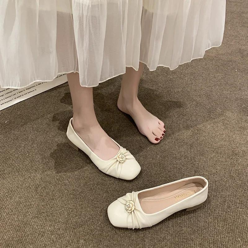 Fashion Shoes Woman Flats Modis Autumn Pearl Decorateion Low Heels Dress Boat 2024 New Fall Beading Summer Mary Janes Pearl Decorateion