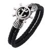Black Retro Woven Leather Bracelet with Stainless Steel Anchor