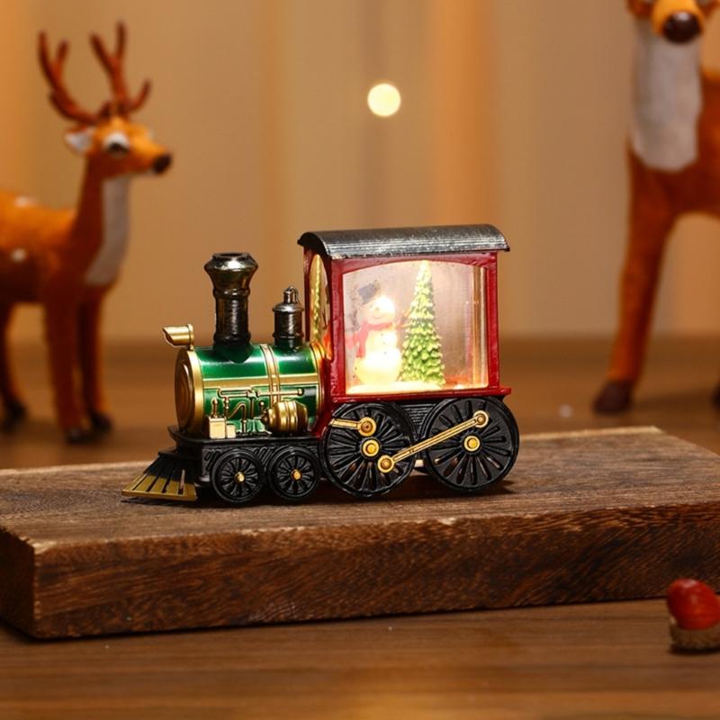 Festival Glowing Christmas Train Figurine Christmas Light Up Miniature Train Scene Ornament for Family Celebration
