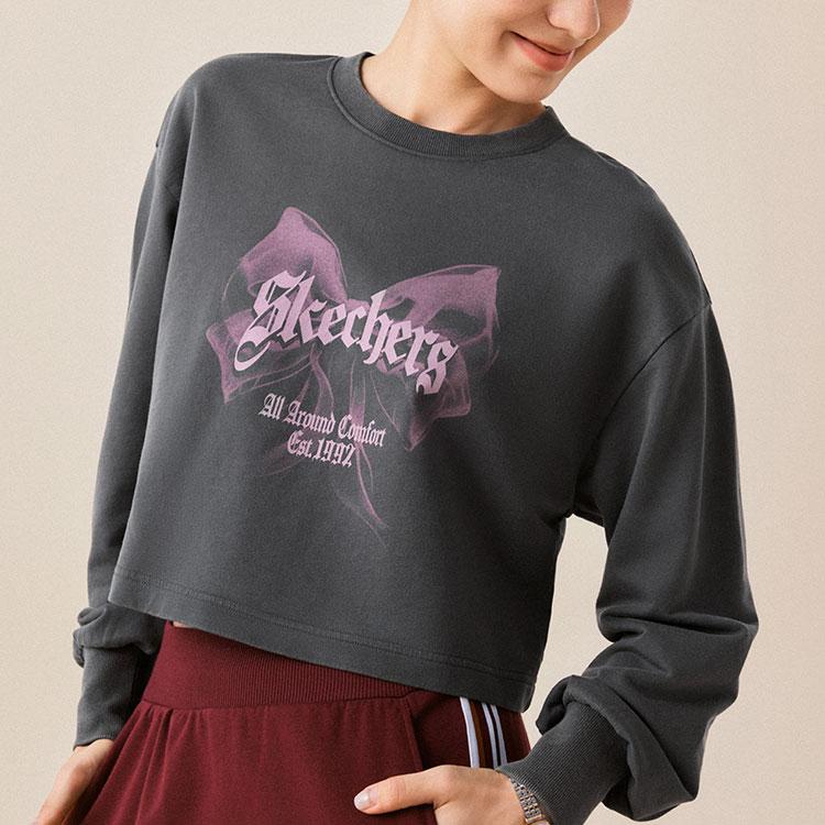 Skechers Sport Alliance Series American Retro Bow Element Logo Print Casual Commuter Comfortable Short Pullover Sweatshirt L325W065-013P