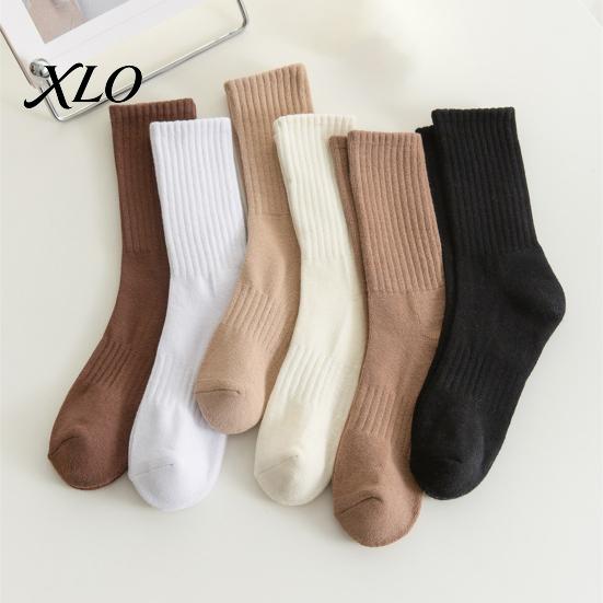 Solid Color Athletic Socks Crew Socks, Thickened Terry Lining Winter Warm Versatile Daily Use Soft Elastic Cotton Blend for Wear High Elasticity