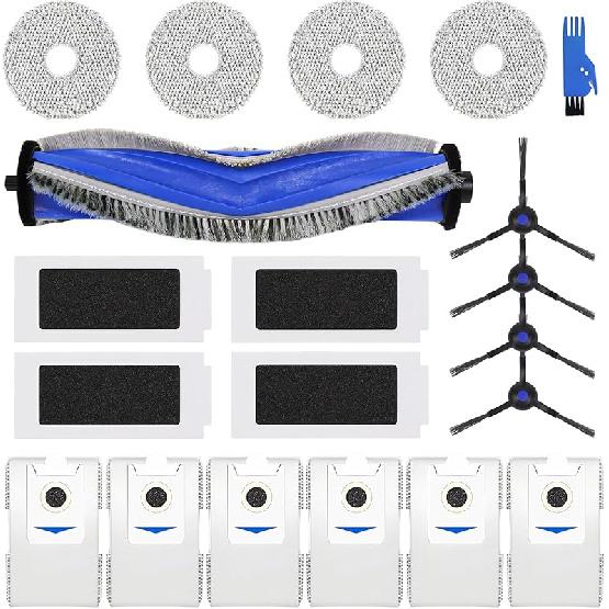 18 Replacement Parts for ECOVACS DEEBOT T30S/T30S Pro Vacuum and Mop Accessories Kit, 1 Main Brushes, 6 Side Brushes, 6 Mop Cloth Pads, 4 HEPA