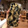 Gold-plated Tempered Glass Phone Case for Galaxy S26 S25 S24 S23 and S22 Ultra Plus. Black Gold Pebbles.
